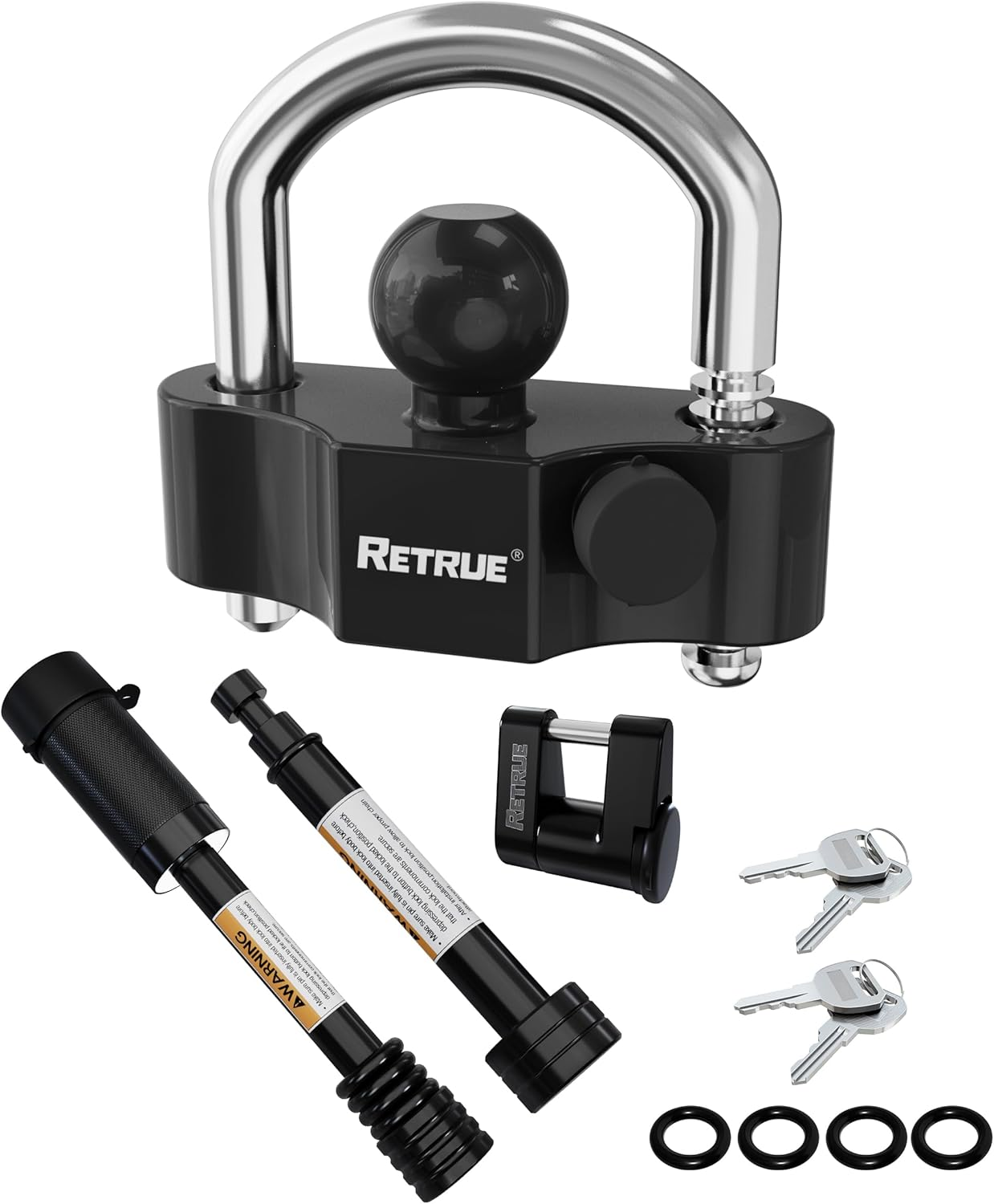Heavy-Duty Keyed-Alike Trailer Lock Set - Universal Coupler, Dual Hitch Receiver Pin, and Trailer Tongue Locks Included, Black