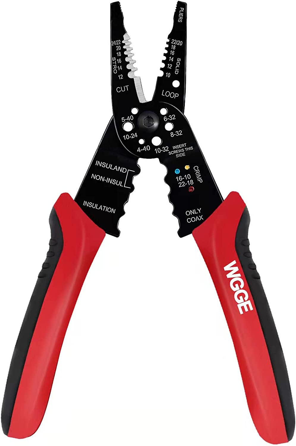 WG-015 Professional 8-Inch Wire Stripper/Crimping Tool, Cable Cutter/Crimper, Wiring and Multi-Function Hand Tool, Red with Black