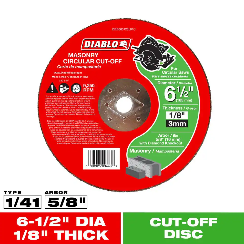 6-1/2 In. X 1/8 In. X 5/8 In. Masonry Cut-Off Disc
