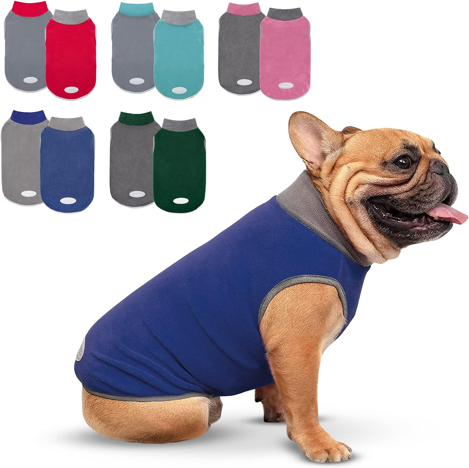 Pack Fleece Dog Sweater Stretchy Pullover Soft Dog Jacket with Reflective Stripe Lightweight Sweatshirt Pet Clothes Coats for Small Dogs, Navy & Grey L