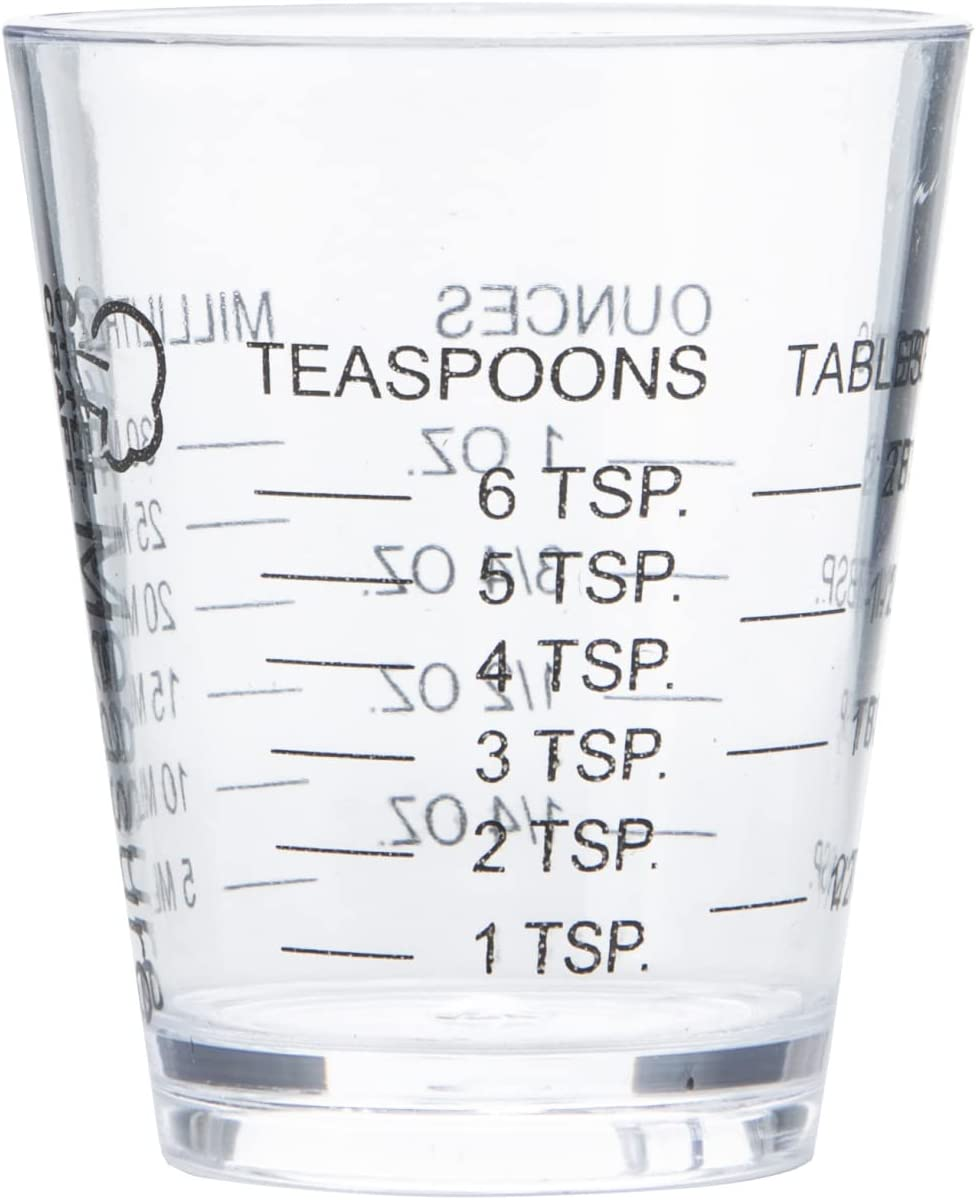 Classic Plastic Shot Glass Measurer, 1 Ounce Teaspoon/Tablespoon, Clear