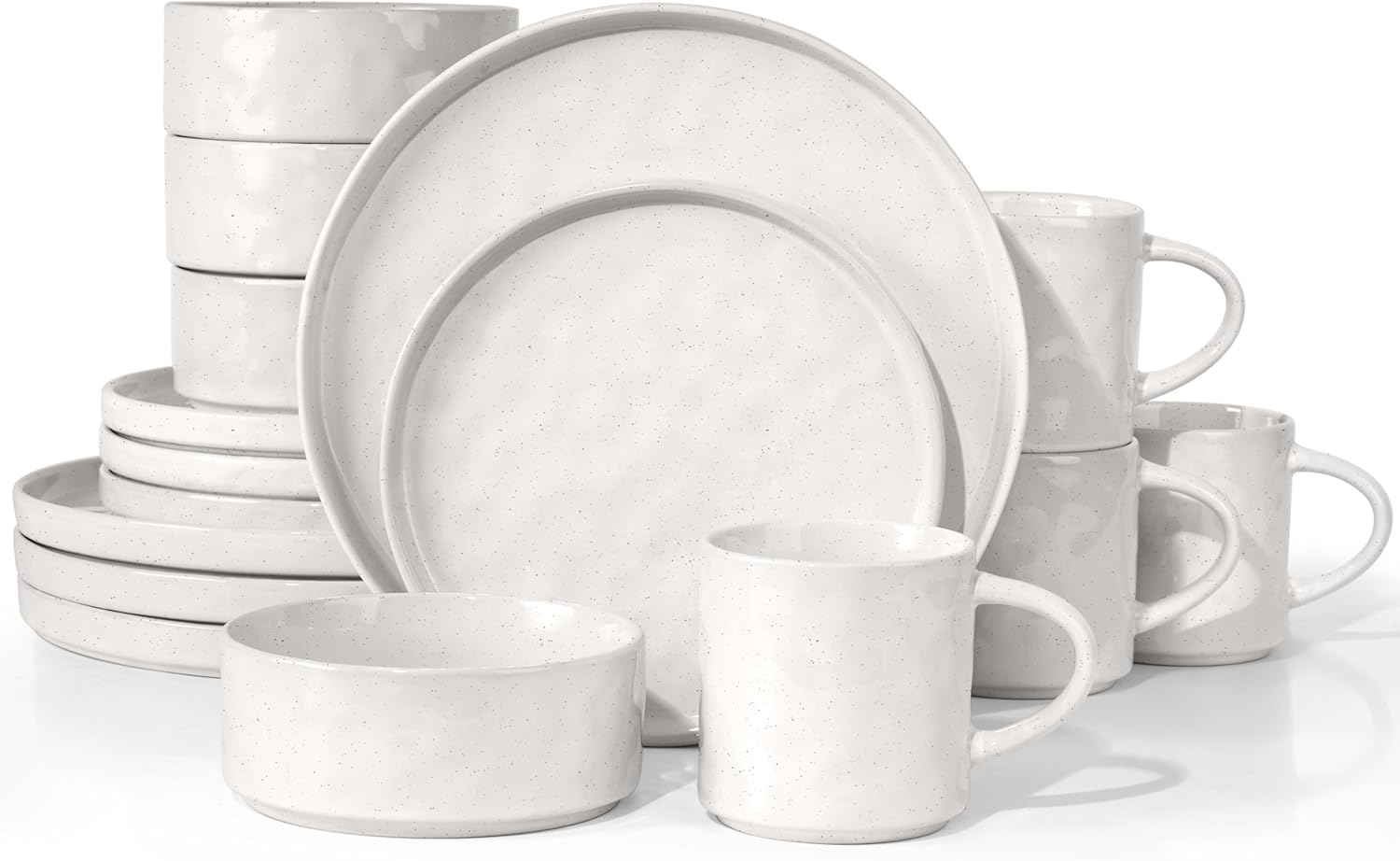 16 PCS Dinnerware Sets White Stoneware Plates & Bowls Set Elegant Ceramic Dish set