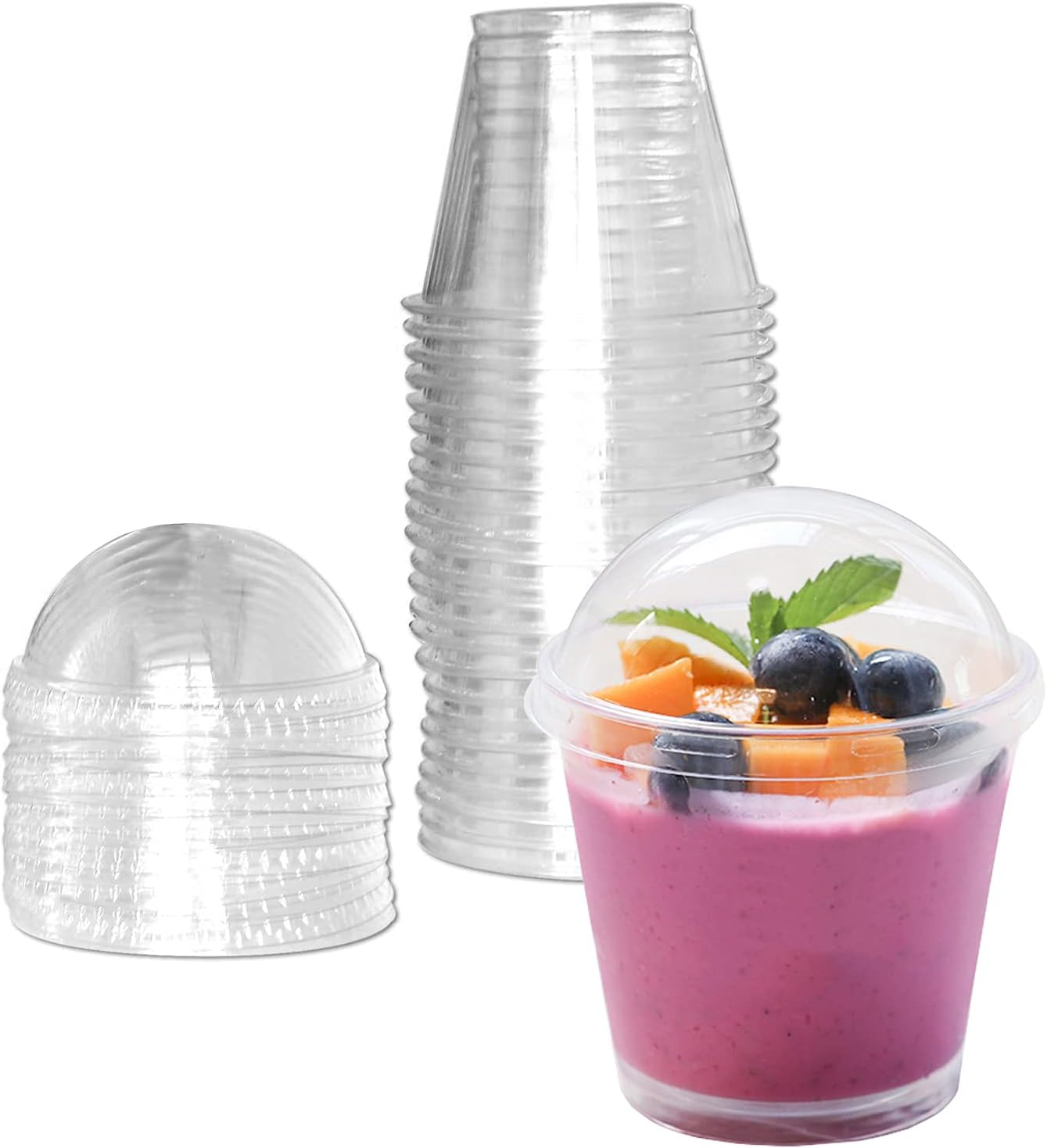 Clear Plastic Cups with Lids,6Oz-25 Sets Mini Parfait Cups with No Holes Dome Lids,Parfait Cups with Lids, Disposable Party Cups for Fruit/Ice Cream/Cupcake/Iced Cold Drinks
