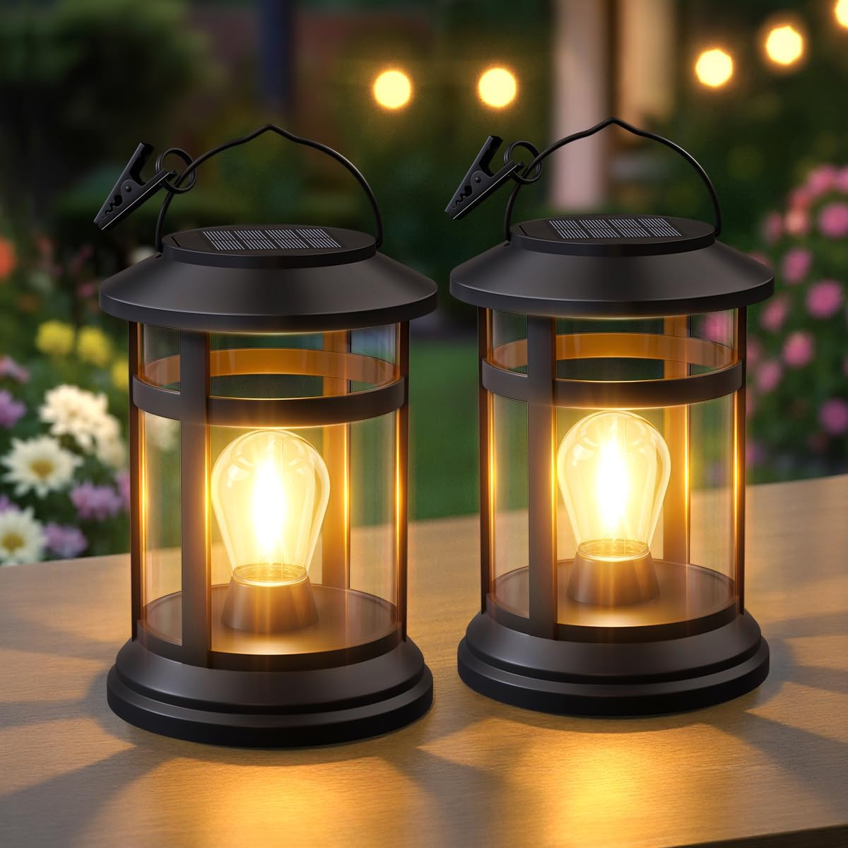Outdoor Waterproof Solar Lanterns - 2 Pack Hanging LED Lights for Garden Decor