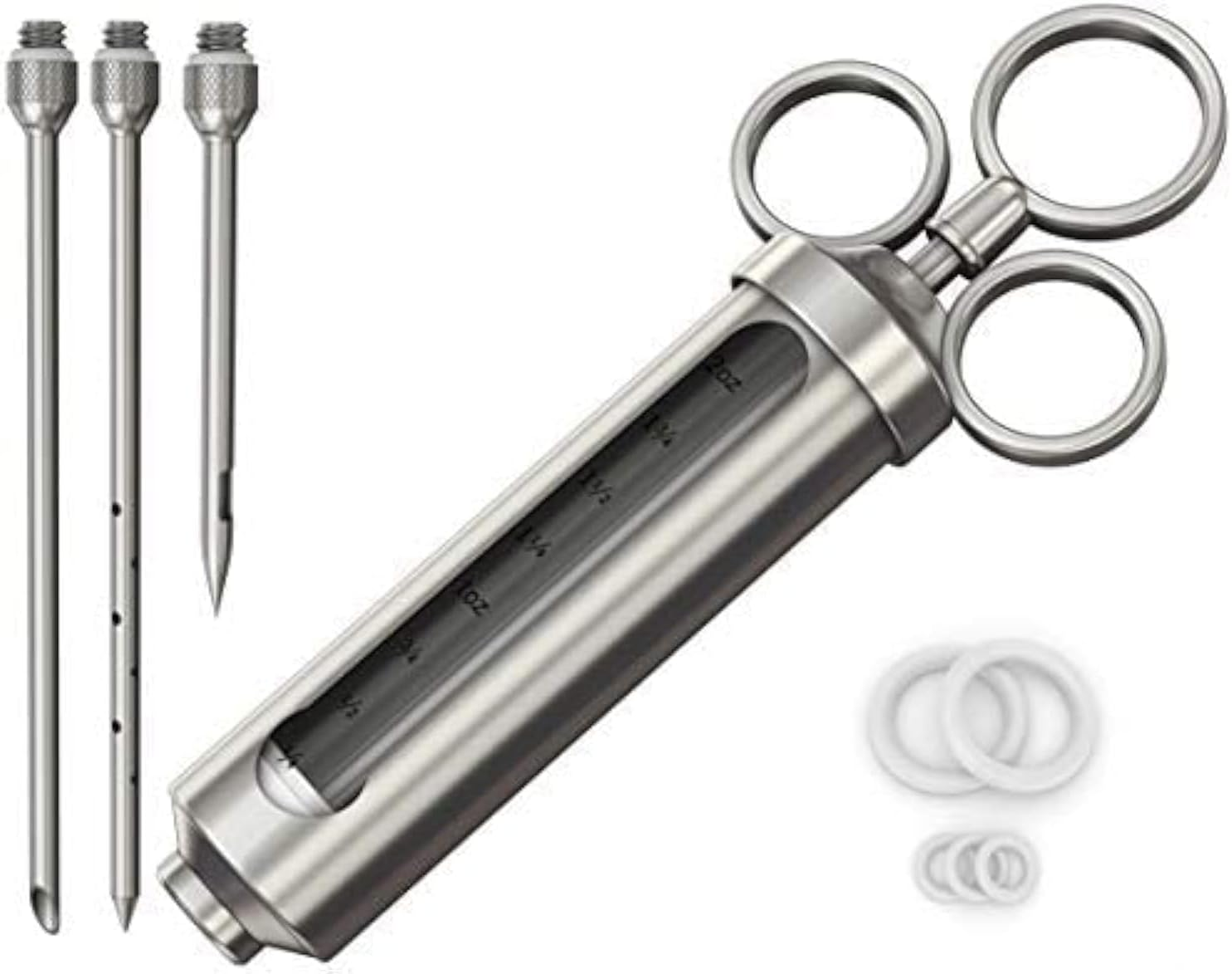 Meat Injector for Meat & Poultry, Extra Large Turkey Injector, Food Grade Injectors, Basting Syringe, Heavy Duty Cooking Syringe - Color: Silver, Size: Marinade Injector