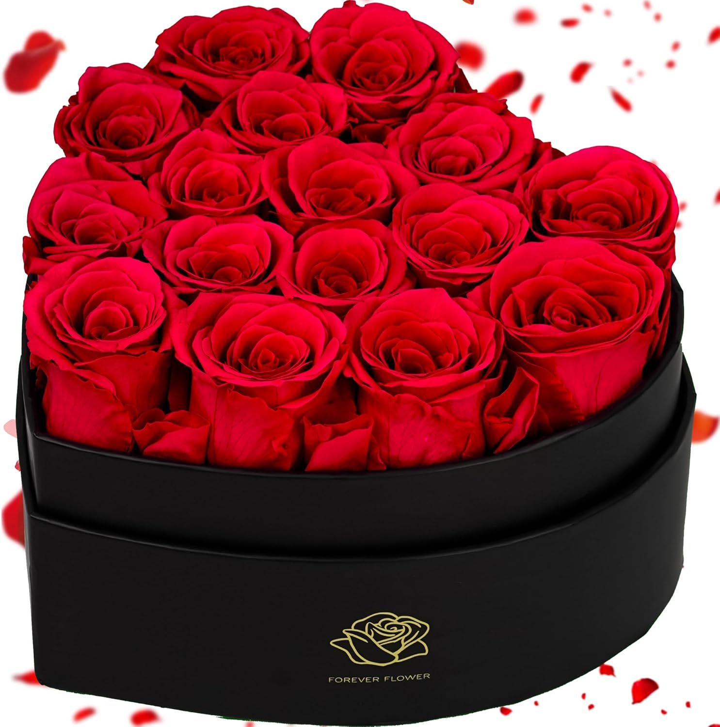 16-Piece Forever Flowers Heart-Shaped Box – Real Immortal Preserved Roses Lasting a Year, Perfect for Birthday, Girlfriend, Mother, or Wife, Valentine Day Gift for Her - Red