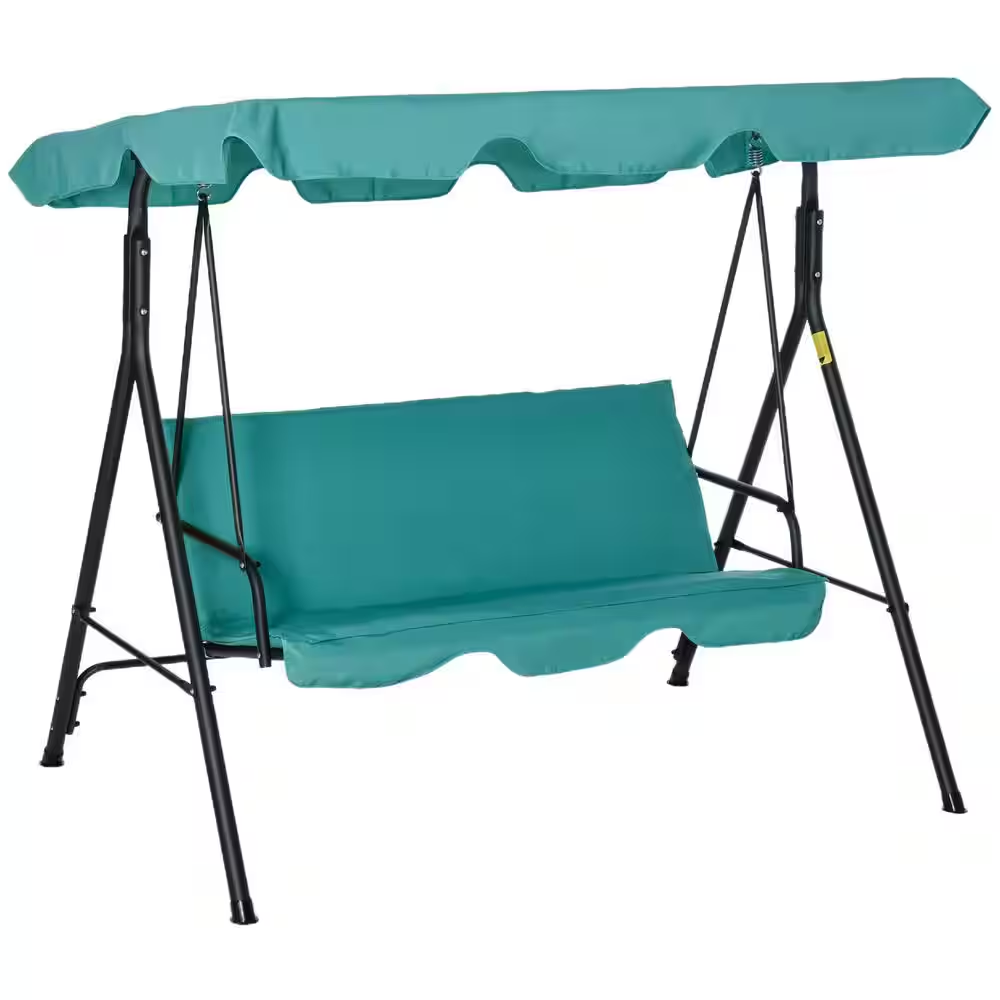 Black Metal Patio Swing with Canopy, Outdoor Yard Glider Swing Chair with Stand