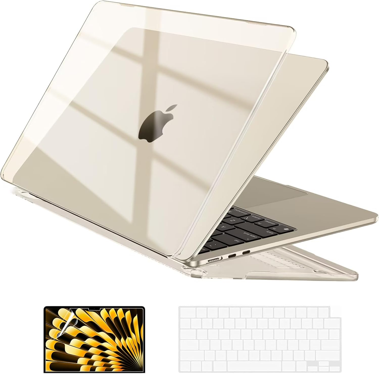 Compatible with MacBook Air 15 inch Case 2025 2024 2023 Release M4 A3241 M3 A3114 M2 A2941 Liquid Retina Display, Plastic Hard Shell Case + Keyboard Cover + Screen Protector, Crystal Starlight