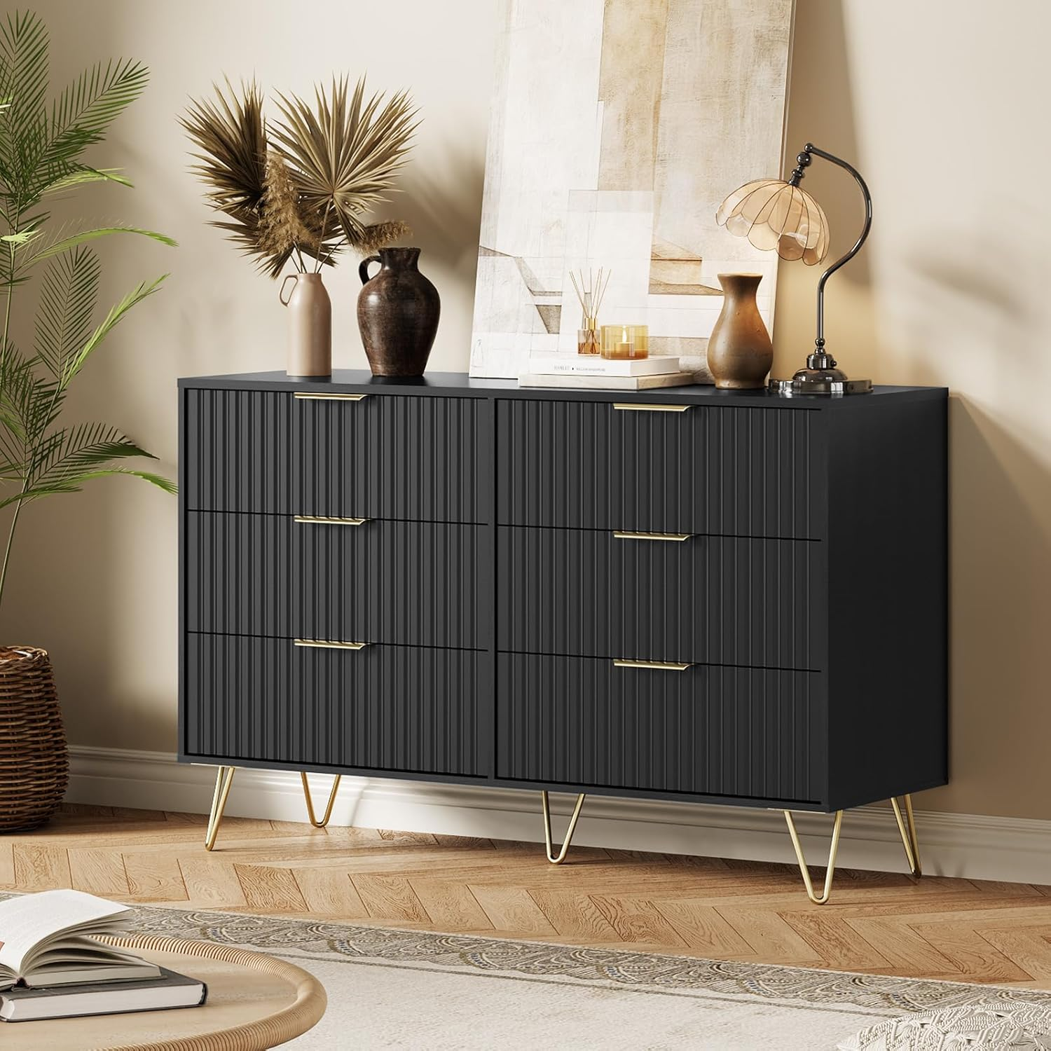 Fluted Dresser for Bedroom with 6 Drawers,47" Wide Modern Chest of Wooden Bedroo | eBay Fluted Dresser for Bedroom with 6 Drawers,47" Wide Modern Chest of Wooden Bedroo | eBay