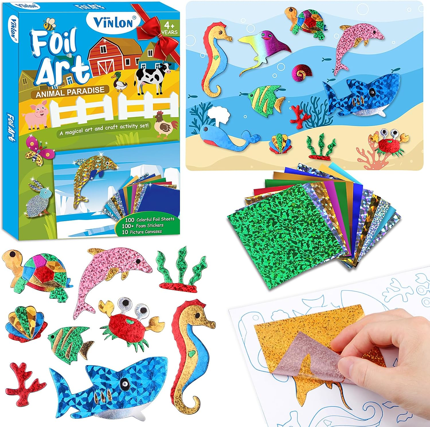 Foil Art Kit for Kids - Foil Fun Arts and Crafts, Mess Free Kids Travel Activities Toys, DIY Craft Supplies, Easter Basket Stuffers Gifts for Boys and Girls Ages 4 5 6 7 8 9 10 Years Old