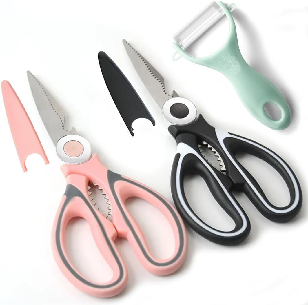 Kitchen Scissors 2 Pack Heavy Duty Poultry Shears with Peeler | Dishwasher-Safe Stainless Steel Poultry Shears with Detachable Blades, Nutcracker and Bottle Opener for Meat and Food Prep