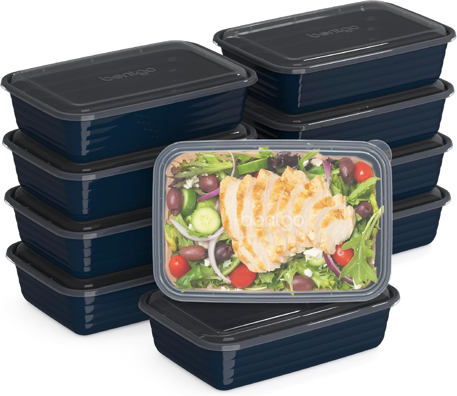 Prep - 20-Piece 1-Compartment Reusable Meal Prep Containers with Lids, PFAS & BPA Free Materials, Durable, Microwave, Freezer, & Dishwasher Safe to Go Food Storage (Navy Blue)