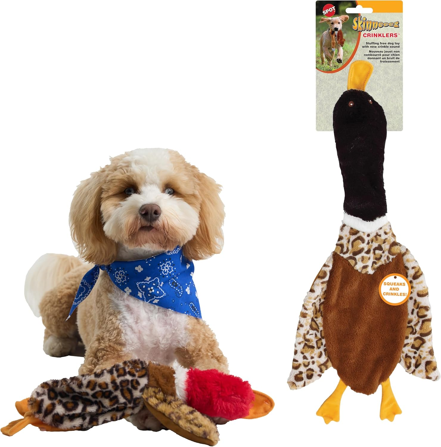 Skinneeez Crinklers Bird - Stuffing-Free Dog Toy with Crinkle & Squeaker Sounds, Durable for Light to Moderate Chewers, Tug Toy for Small Dogs & Puppies, 14In
