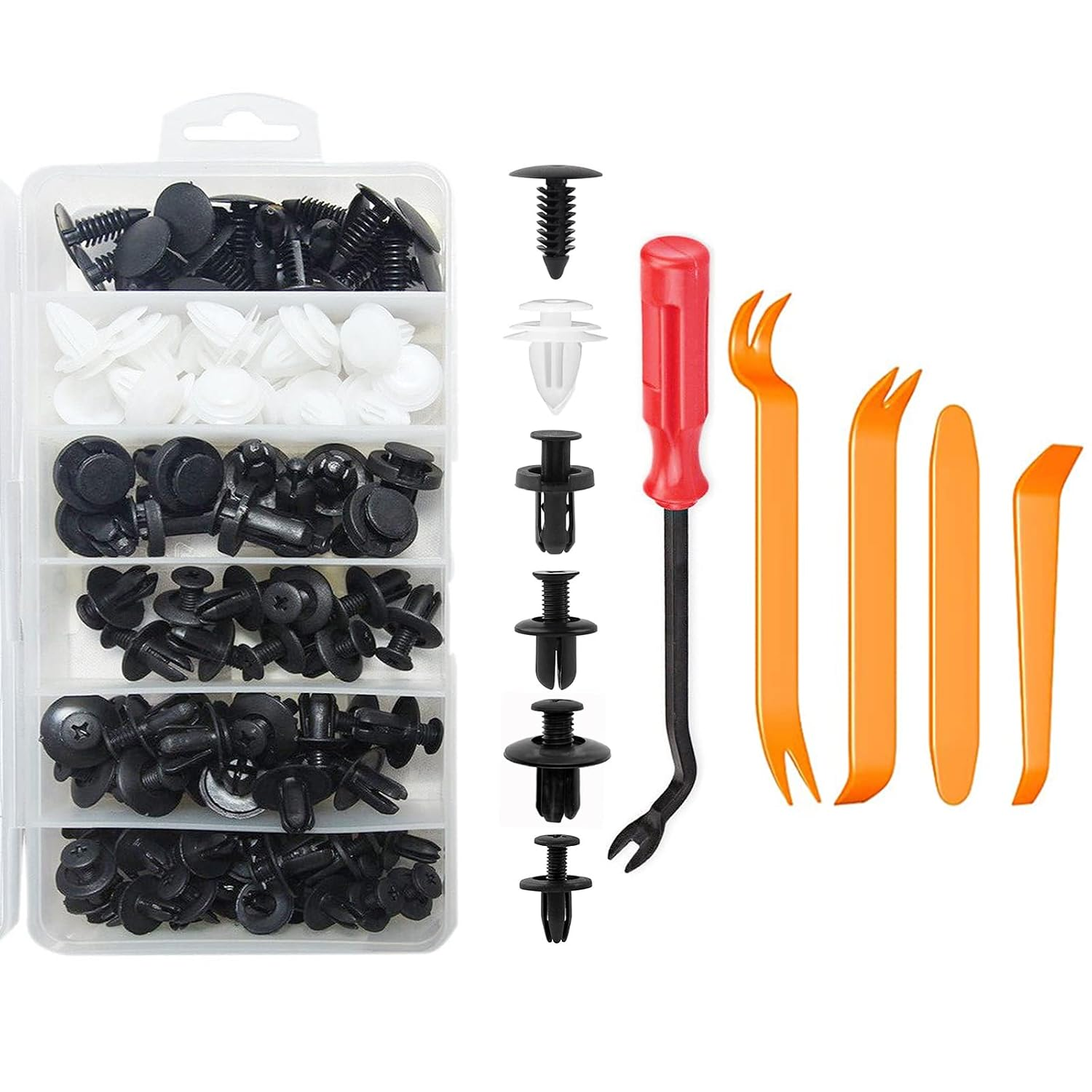 100 Pcs Car Bumper Retainer Clips, Auto Tools Accessories Body Clip with Trim Removal Tools, Plastic Fasteners Rivet Clips Kits for Ford, Toyota, Honda, Benz, Subaru and Audi