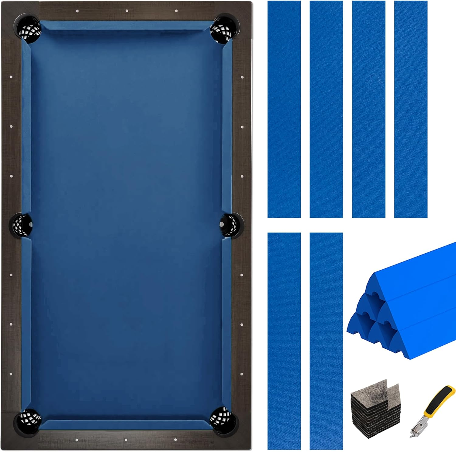 Pool Table Felt and Bumper Kit Felt for Billiard Cloth with Pool Table Bumpers and Cushions Facing, 6 Pcs Cloth Strips and Staple Remover