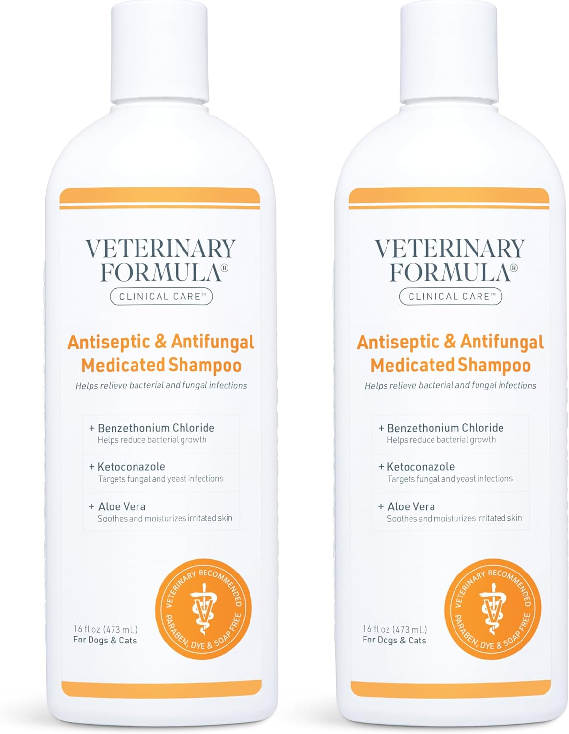 Clinical Care Antiseptic and Antifungal Medicated Shampoo for Dogs & Cats, 16 Fl Oz – Helps Alleviate Scaly, Greasy, Red Skin – Paraben, Dye, Soap-Free (2 Pack)