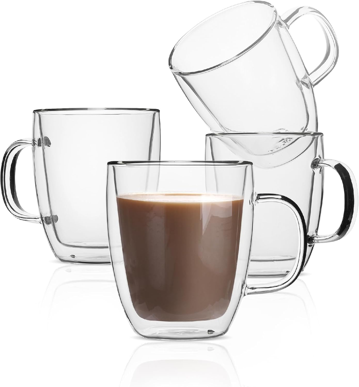 Btat- Insulated Coffee Mug, Large, Set of 4 (16Oz, 500Ml), Double Wall  Glass Cof