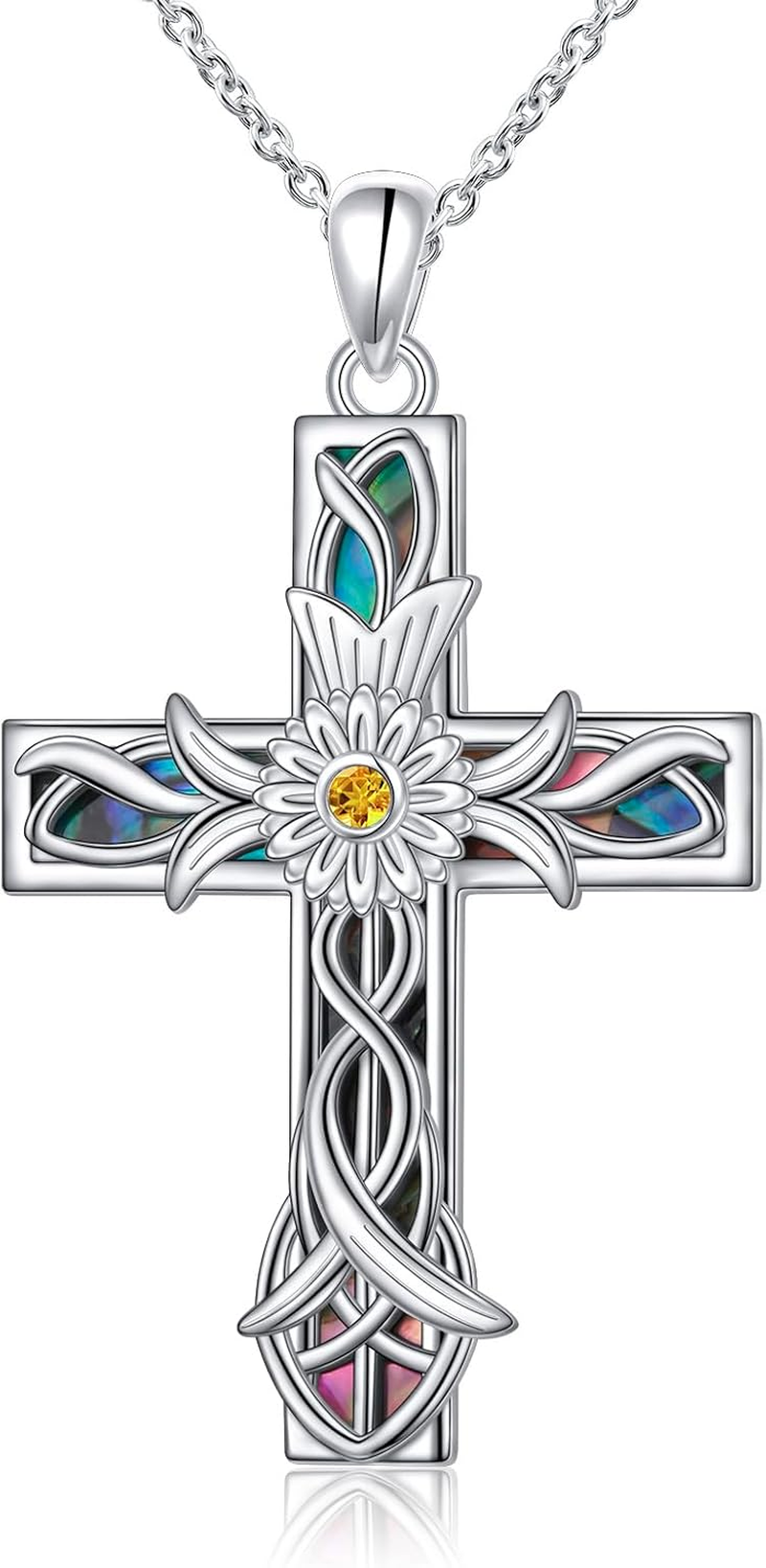 Two Tone Cross Necklaces Crown/Sunflower/Daisy/Hummingbird Necklace 925 Sterling Silver Adjustable Pendant Jewelry Gifts for Women