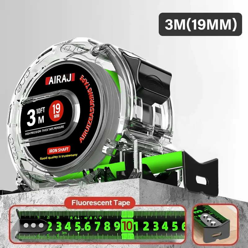 AIRAJ 3/5/7.5M Metric & Imperial Fluorescent Tape Measure | High Precision Thickened Clear Scale Professional Measuring Tool