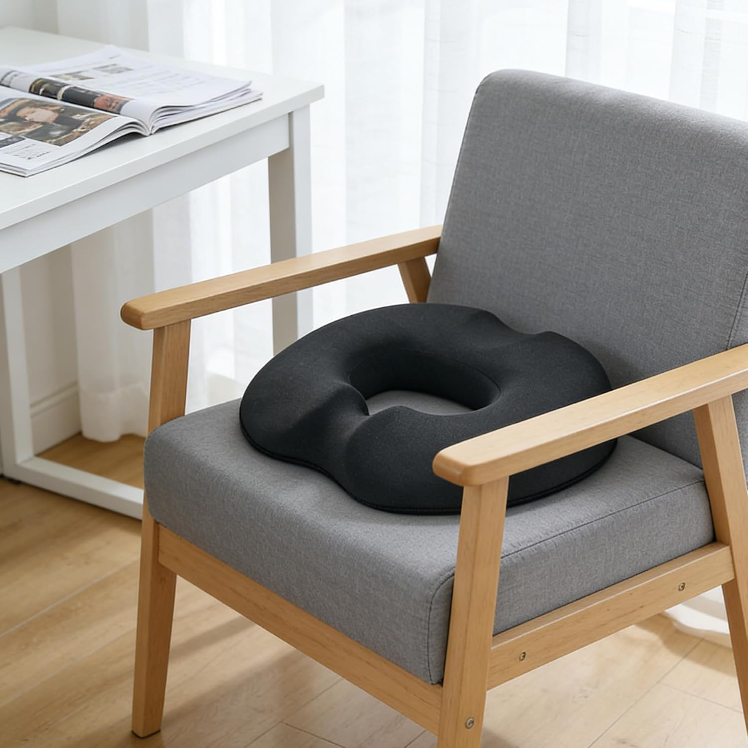 Donut Pillow for Tailbone Pain, Memory Foam Pain Relief Donut Seat Cushio, Seat Cushion Butt Pillow for Men Women at Home Office Chair Car Long Sitting Comfort (Dark Gray)