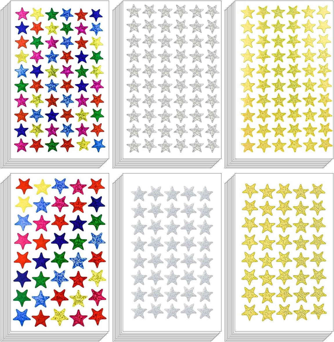 3000 Count Foil Star Stickers for Kids Reward 60 Sheets Small Self-Adhesive Shiny Metallic Stars Labels for Students Rewards Teachers Supplies School Home Office Decoration (Gold Sliver Colorful)