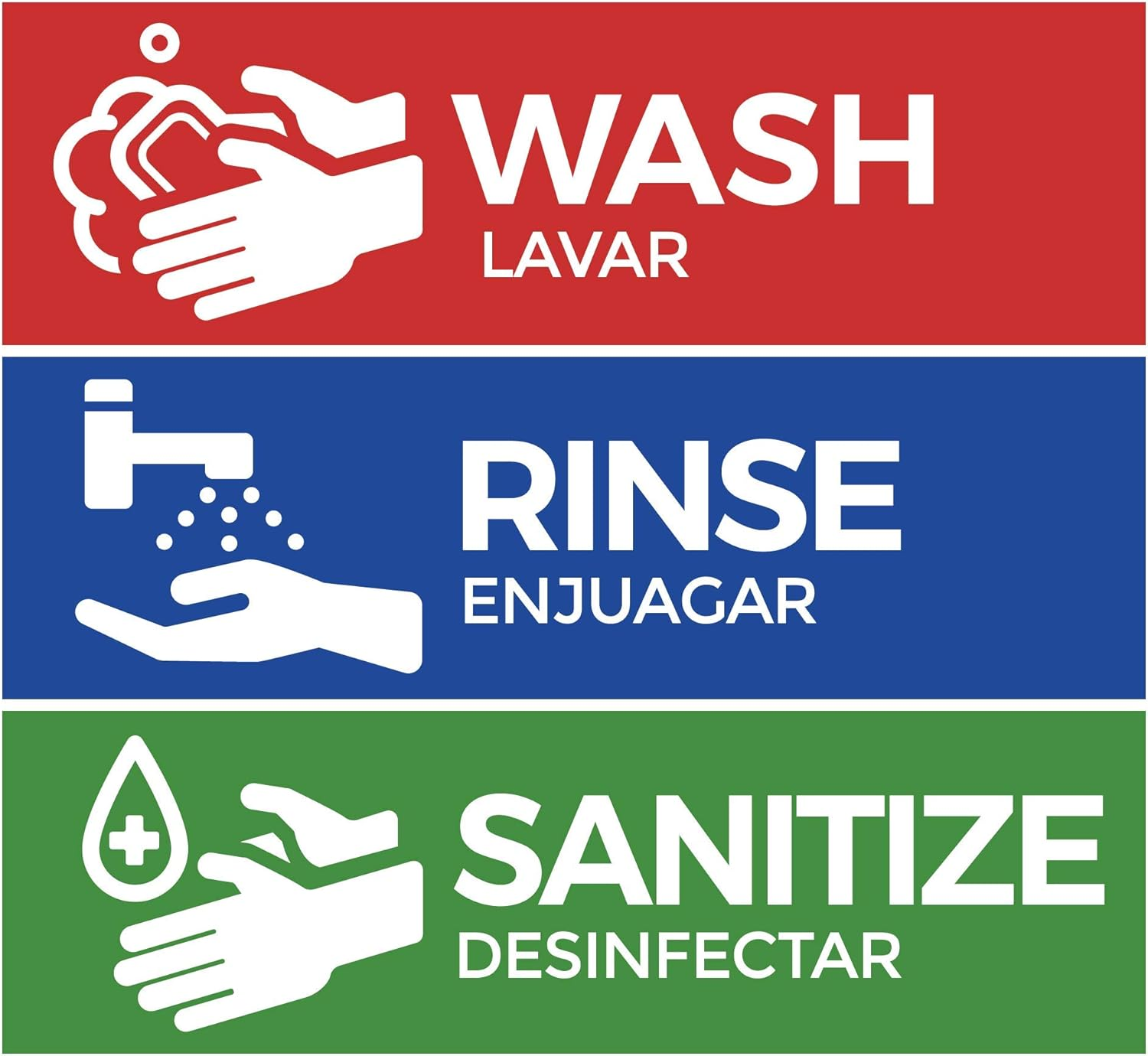 Wash, Rinse, Sanitize Labels for 3 Compartment Sink, 2.75″ X 9″ Perfect Sticker Signs for Restaurants, Commercial Kitchens, Food Trucks, Bussing Stations, Dishwashing or Wash Station (1 Pack)