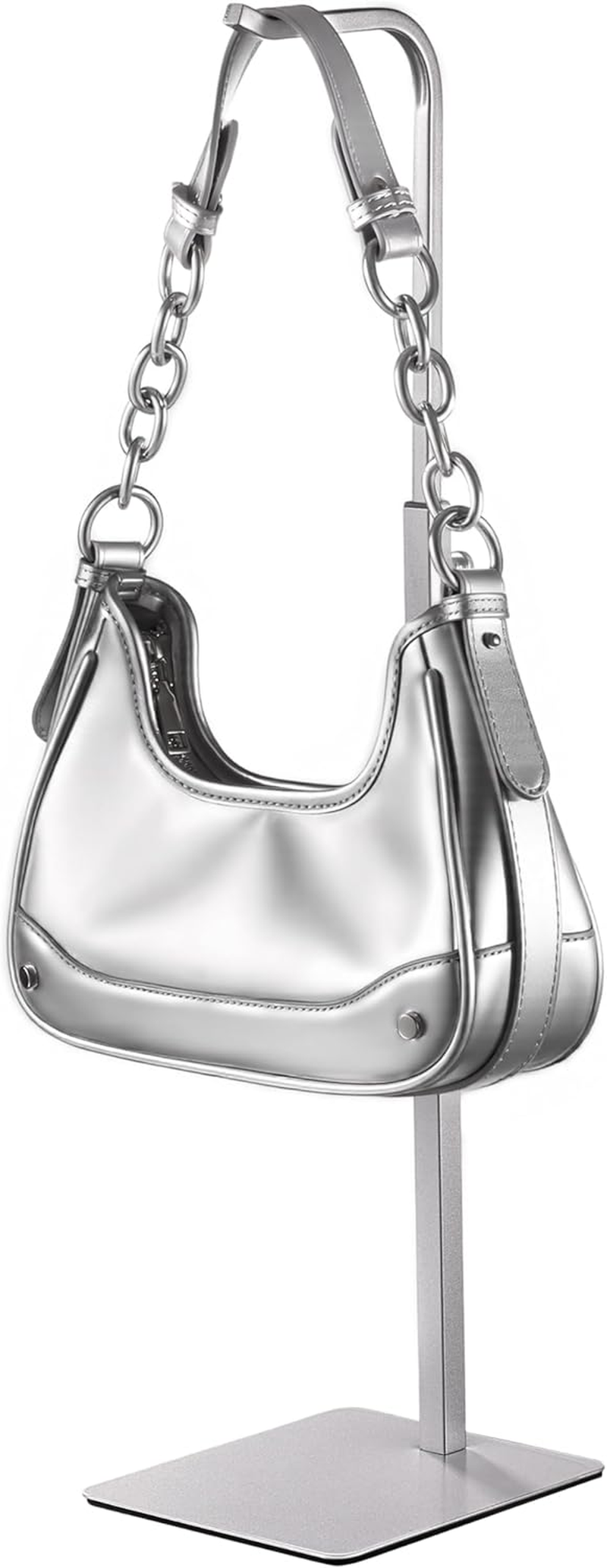 Purse Holder Handbag Display Stand: Silver Hanger Rack for Bags, Purses, and Wreath, Adjustable Hook Stand for Tabletop, Closet, and Retail Use for Vendors