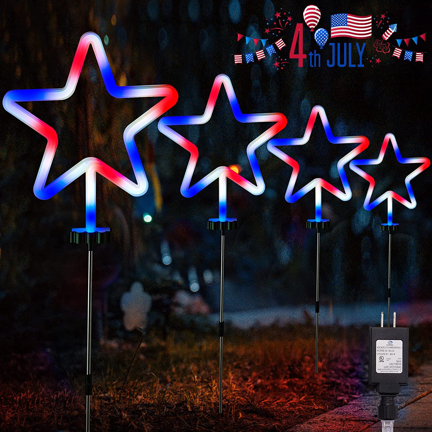 4Th of July Decorations,Lights Stainless Steel Stakes Independence Day Garden 