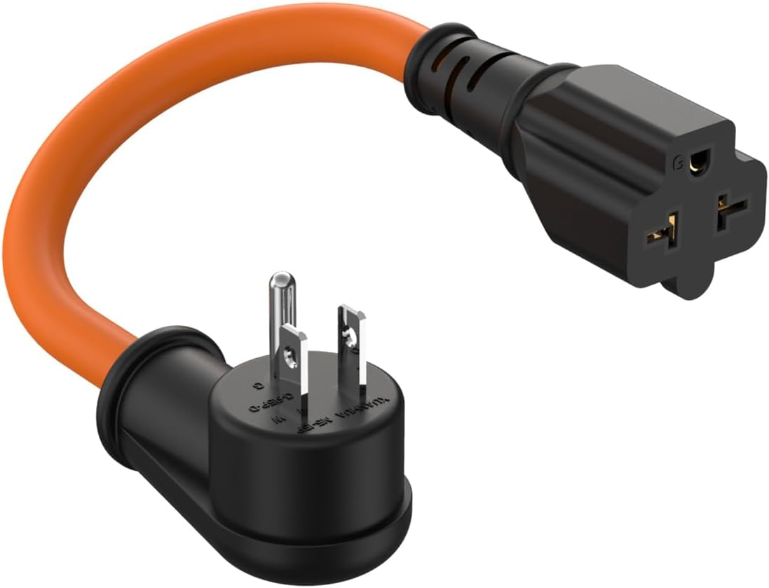 1FT 12AWG Right-Angle 15 Amp to 20 Amp Plug Adapter Cable,90-Degree 15 AMP Household Plug Nema 5-15P to 5-20R,5-15P to 6-15R/20R T-Blade 20Amp to 15Amp Adapter,125V 15A to 250V 20A AC Power Cord