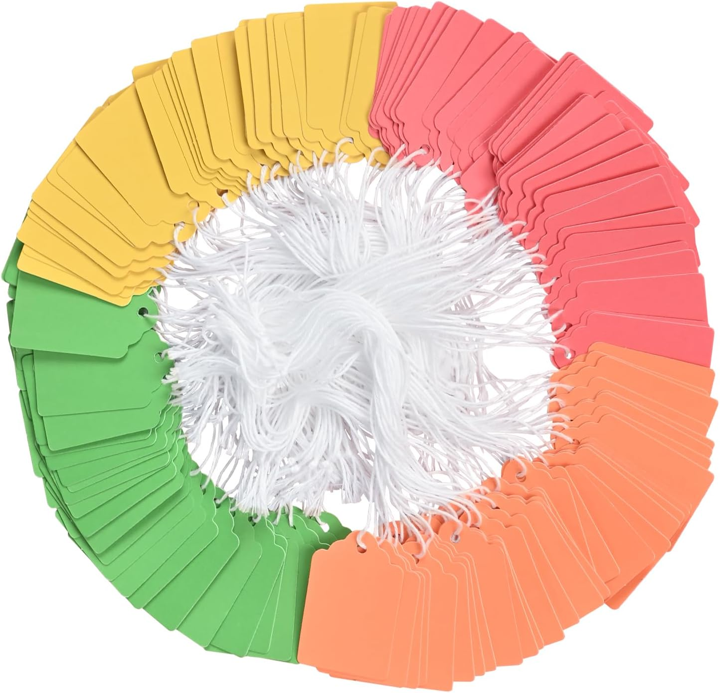 Brothersbox Color Tags with String, 1000Pcs Matte Surface Price Tags Label for Yard Garage Sales Gift Handmade Stuff Jewelry Clothing, Red Yellow Green Orange 3.6 X 2.8Cm (1.75 X 1.093 Inch)