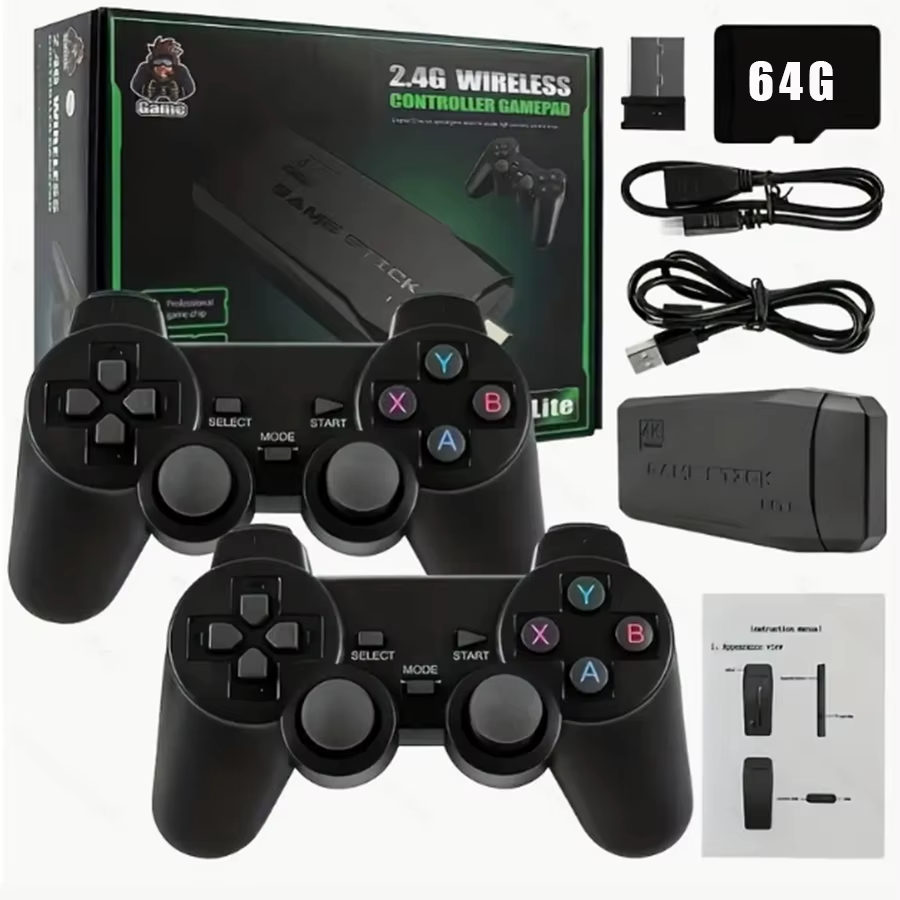 Wireless 4K Game Stick 2.4G Dual Controller Retro Console 20000 Games HDMI TV 