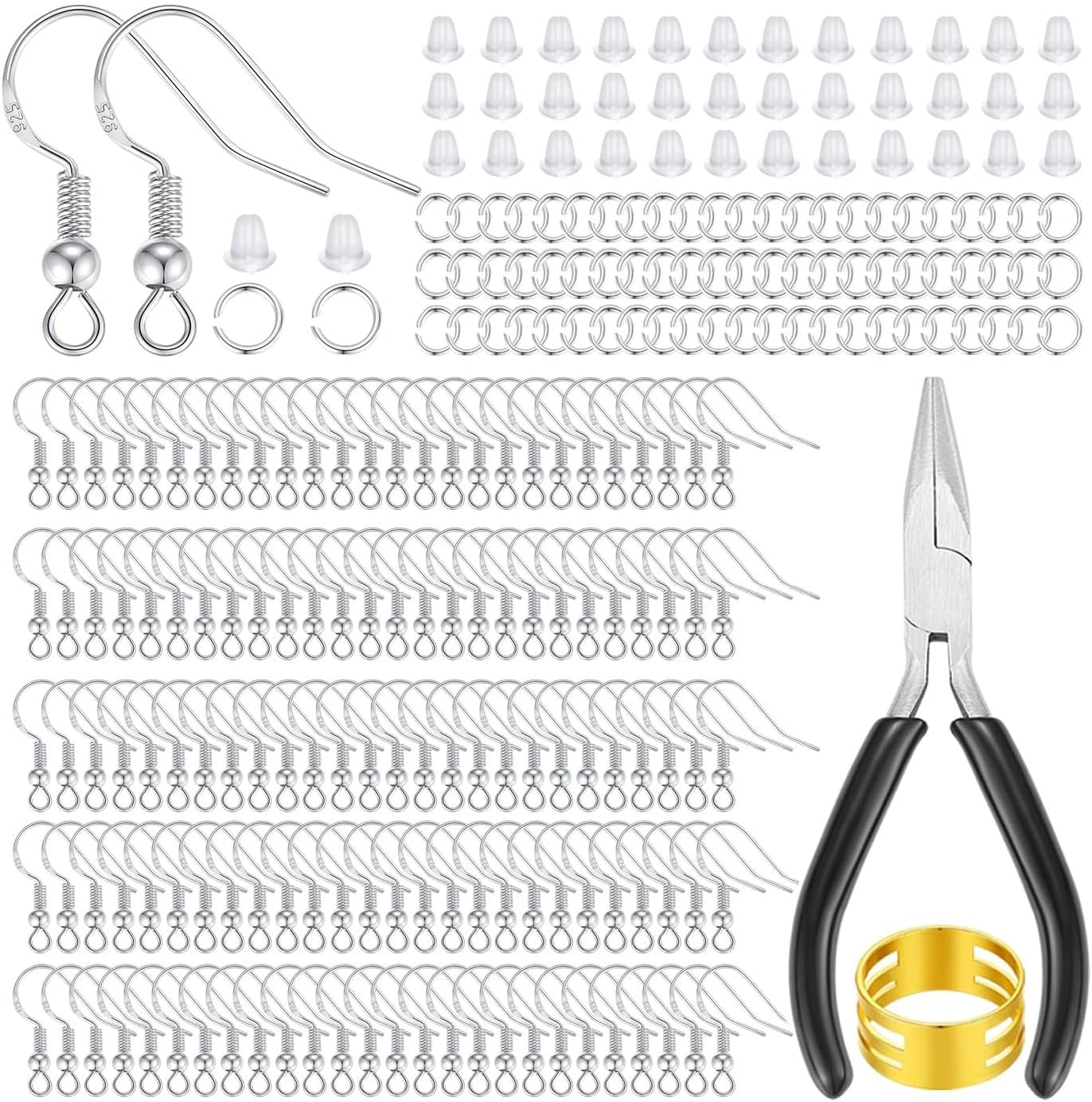 Earring Making Kit 602PCS 925 Silver Hooks Jump Rings Backs Findings DIY