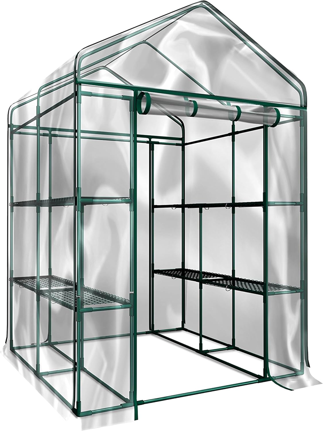 Greenhouse - Walk in Greenhouse with 8 Sturdy Shelves and PVC Cover for Indoor or Outdoor Use - 56 X 56 X 76-Inch Green House by