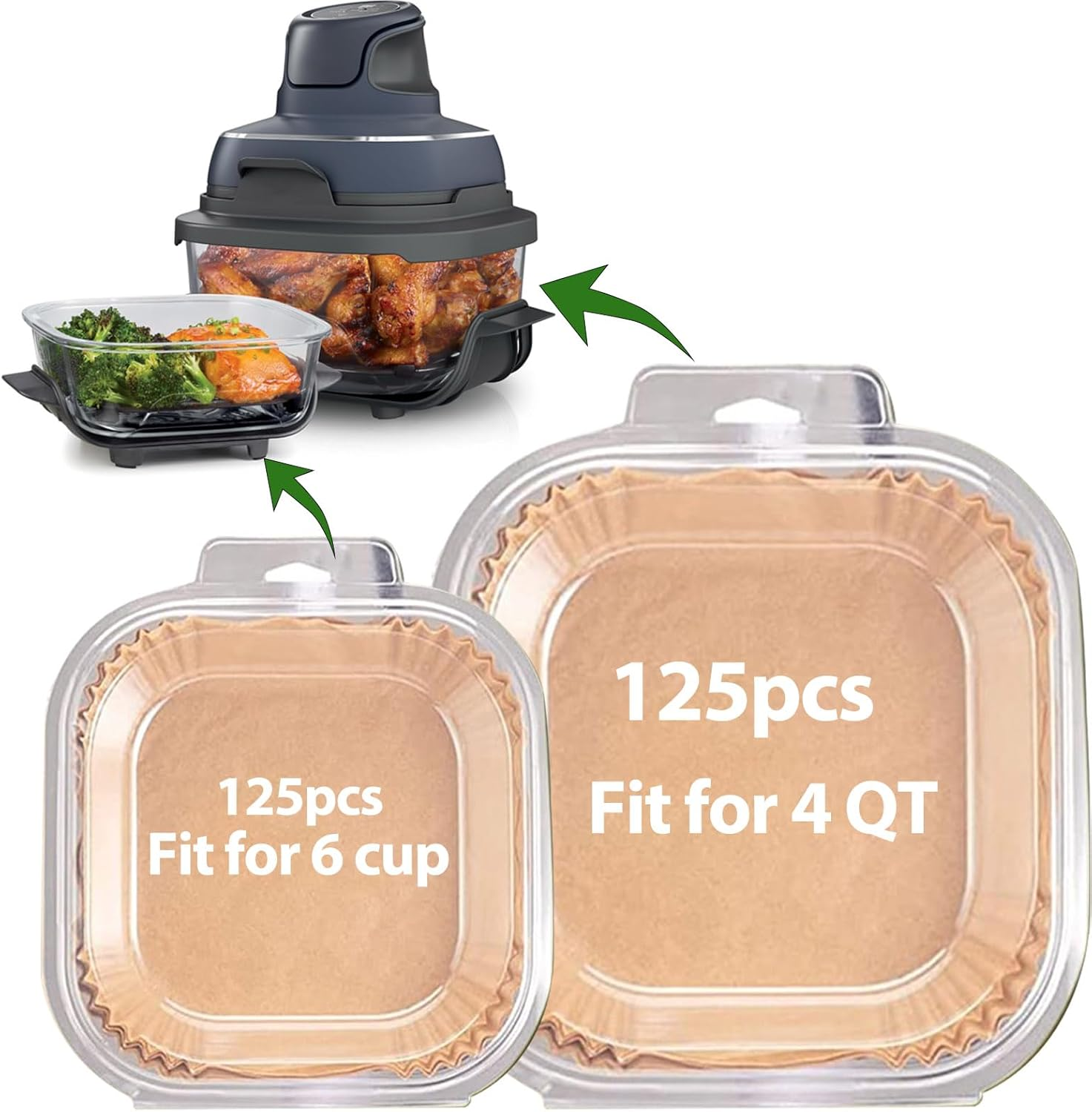 Air Fryer Liners for Ninja Crispi, Disposable 125 + 125 Pcs Ninja Crispi Accessories for Ninja Crispi 4-In-1 Portable Glass Air Fryer Cooking System, Non-Stick Ninja Crispi Liners Disposable