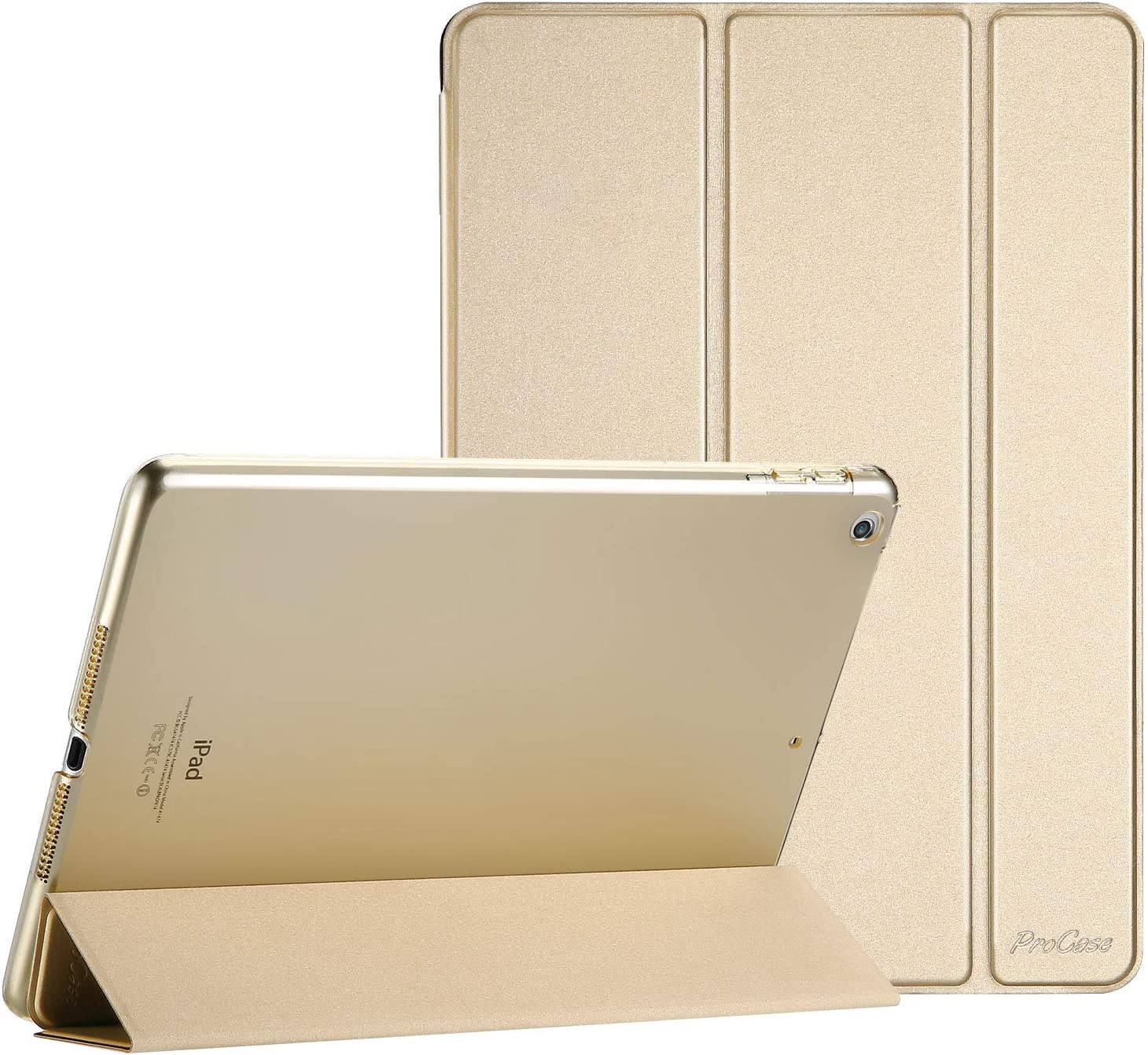 Procase Smart Case for Ipad 9.7 Inch Ipad 6Th/5Th Generation 2018 2017(Model: A1893 A1954 A1822 A1823), Ultra Slim Lightweight Stand Cover with Translucent Frosted Back -Gold