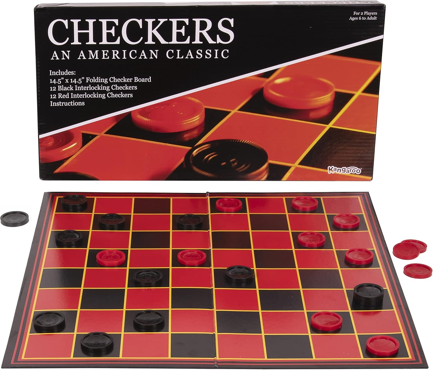 - Multiplayers Strategy Checker Board Game for Kids & Adults - Portable Educational Travel Cardboard Checkers - Includes Large Board W/ 24 Checkers (12 Red and 12- Black) 15X15 Inches