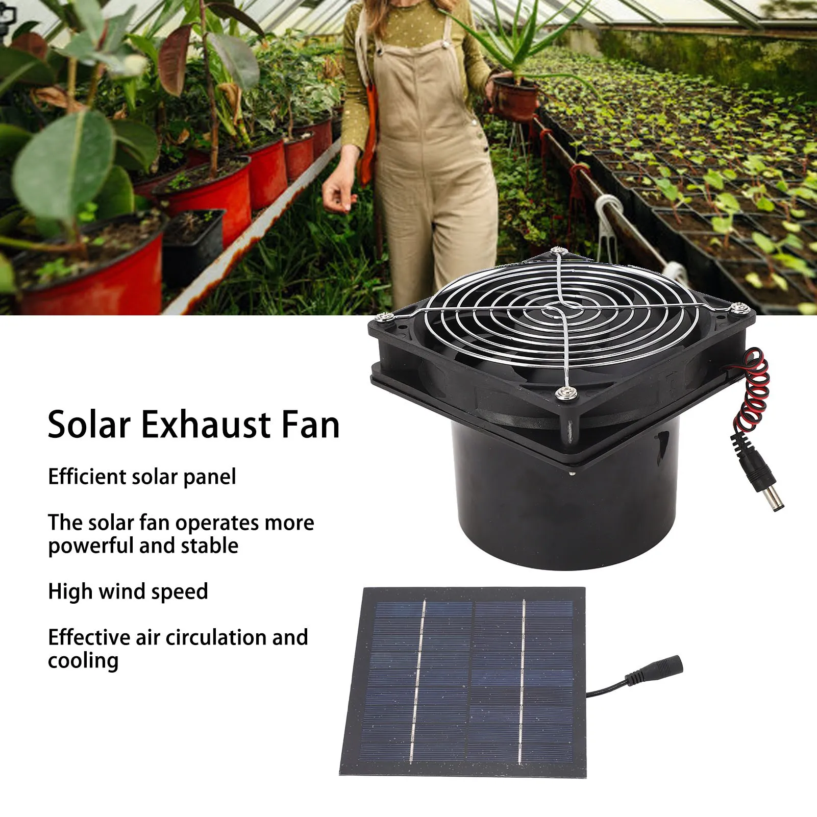 Solar Exhaust Fan Solar Exhaust Fan Efficient Heat Dissipation Ventilation 50W Solar Panel Fan Kit 5‑12V Solar Panel Fan Kit