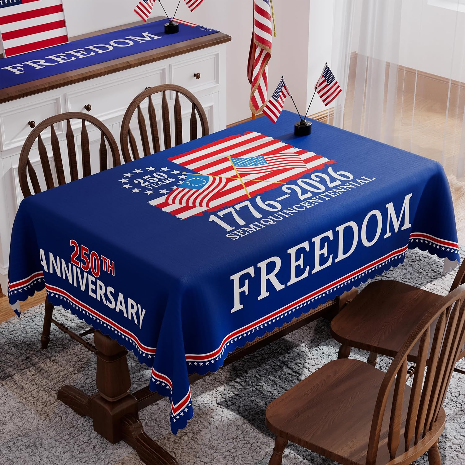 250Th Anniversary USA Tablecloth Rectangle 60X84 Inch, Washable 4Th of July Tablecloth 250 Anniversary Decorations Waterproof America Memorial Day 250 Years of Freedom 1776-2026 Patriotic Table Cloth