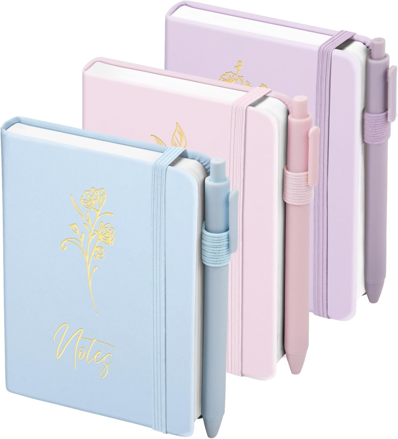 3 Pack Pocket Journaling Notebooks, A6 Small Notebook Total 360 Pages Journaling Notebooks For Note Taking Journals For Writing Mini Note Pads With Pen Holder 100 GSM Thick Paper(Pink,Blue,Purple)