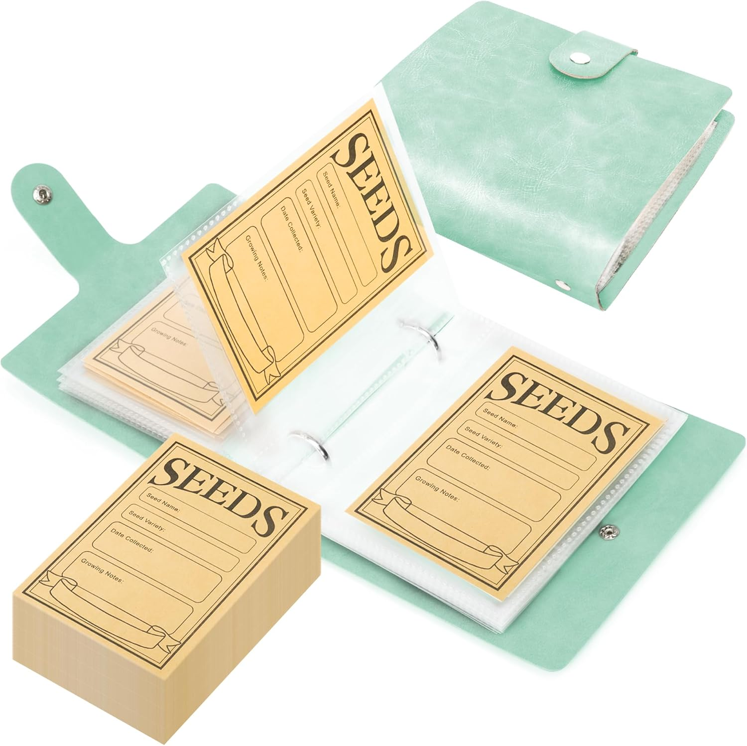 Seed Storage Organizer, 50 Pockets Seed Sleeves Binder with Envelopes Garden Seed Organizer Storage,Seed Packet Organizer Seed Collecting Template for Vegetable (Green, 3.5