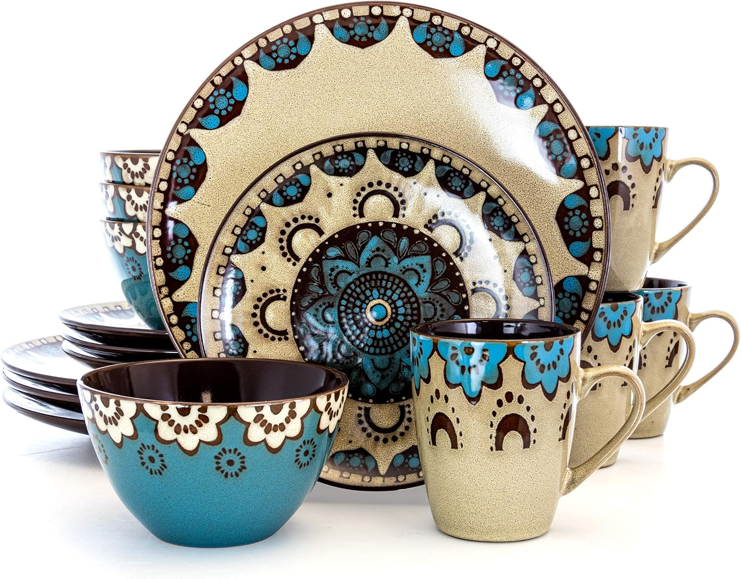 Clay Heart 16 Piece Luxurious Stoneware Dinnerware with Complete Setting for 4, 16Pc