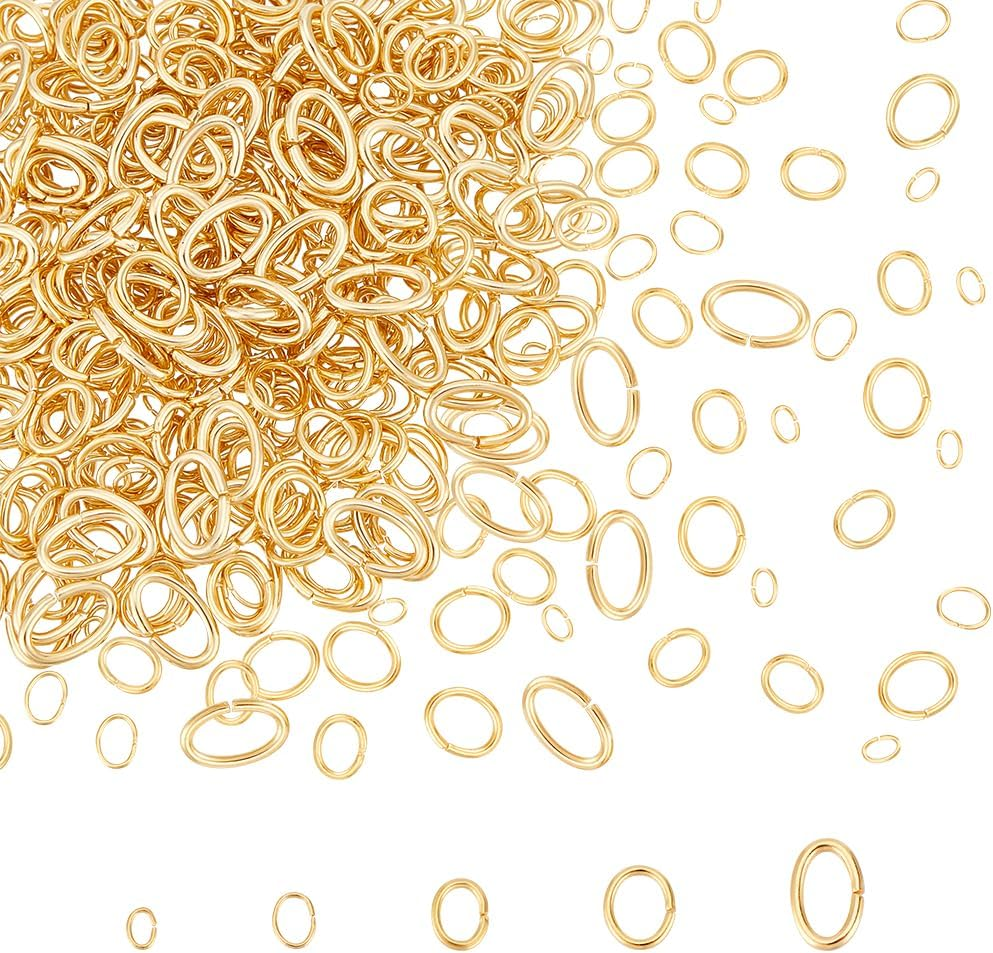 500Pcs 5 Sizes 18K Gold Plated Oval Stainless Steel Open Jump Rings for Jewelry Making DIY Craft Earring Bracelet Pendant Choker Making and Key Ring Chain
