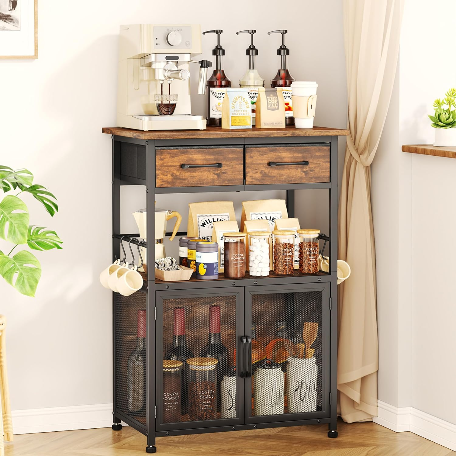 Coffee Bar Cabinet with Drawer - Stylish Kitchen Storage Organizer