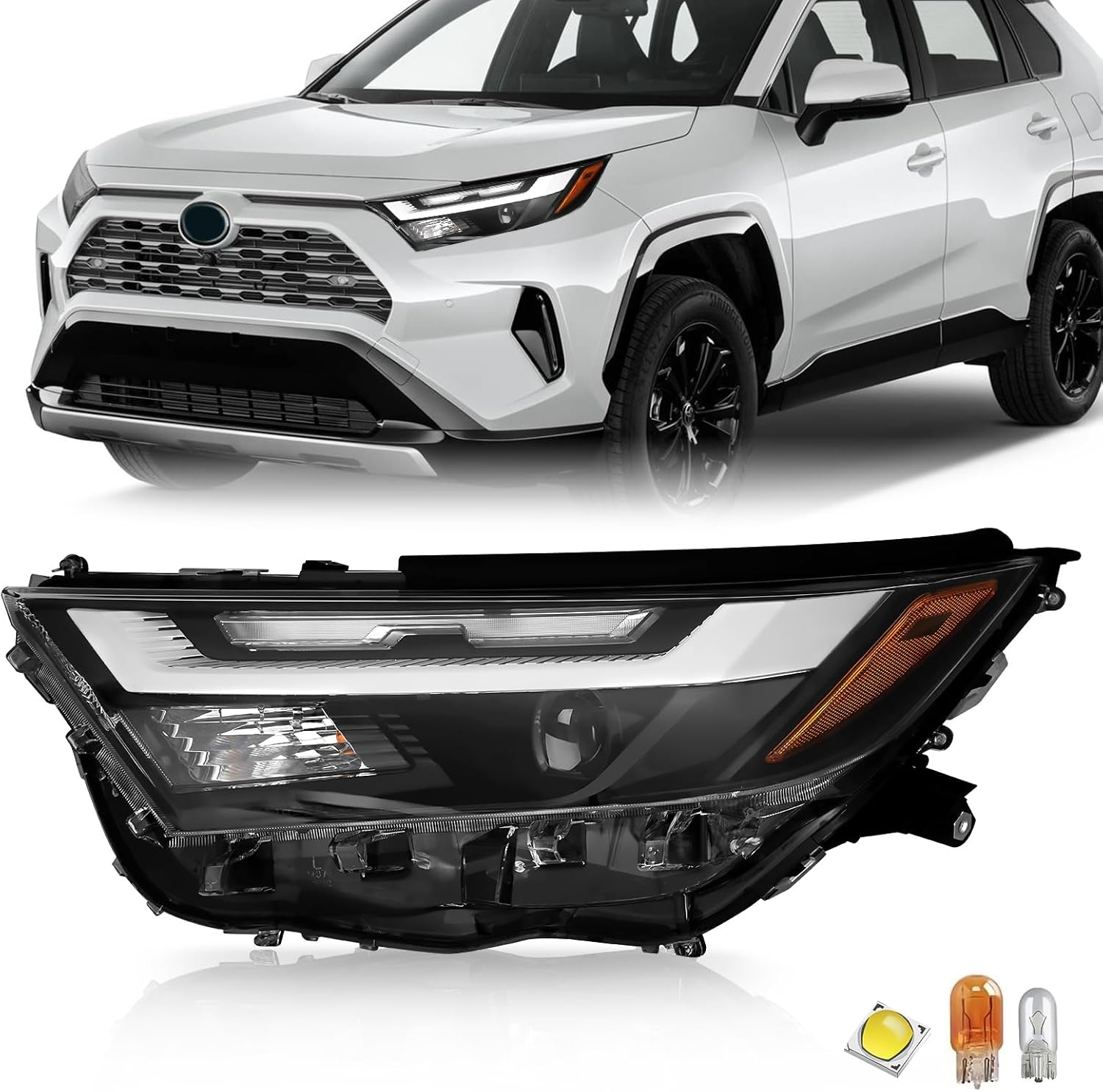LED Headlight Compatible with 2022-2025 Toyota RAV4 Adventure/Trail/Trd Off-Road/Xle/Xle Premium 2023-2024 RAV4 LE USA Built Headlamp (Driver Side (Left))