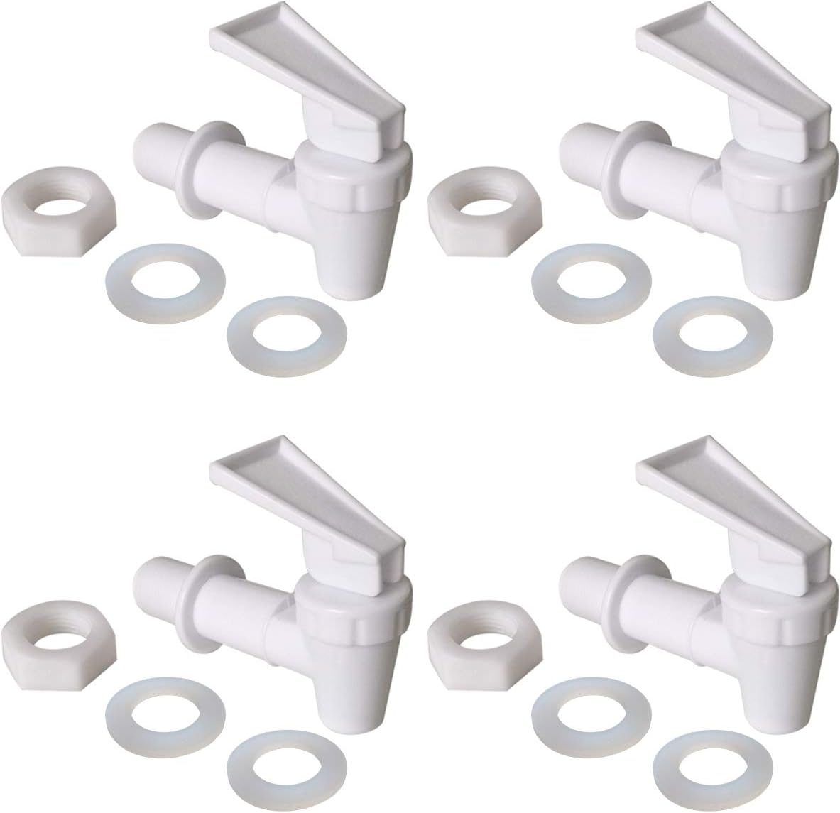 Replacement Cooler Faucet 4 White Water Dispenser Tap Set. BPA Free Plastic Spigot.