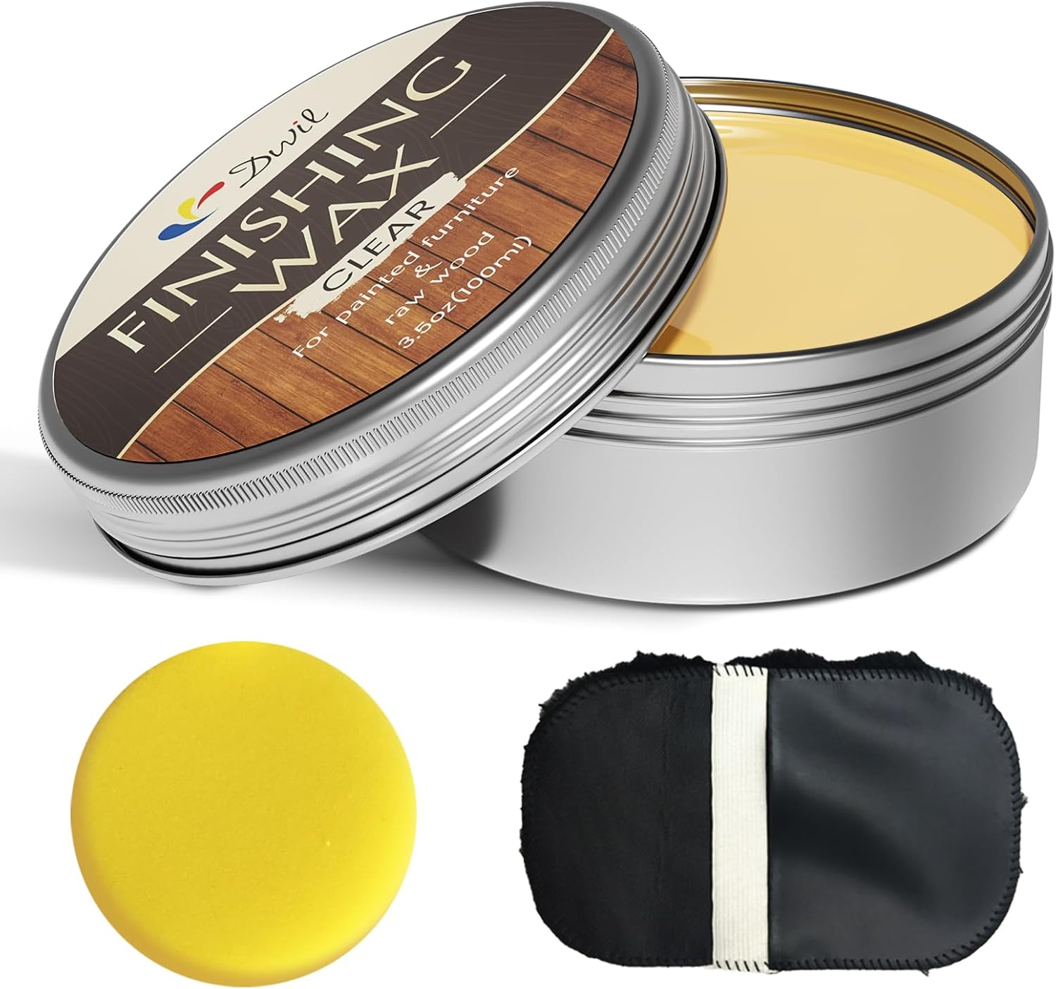 Wood Finishing Wax for Furniture - 100% Natural Chalk Paint Wax for Sealing & Protecting Painted and Raw Wood Surfaces, Wooden Floors & More - Clear Protective Finish, 3.5 Oz (Includes Tools)