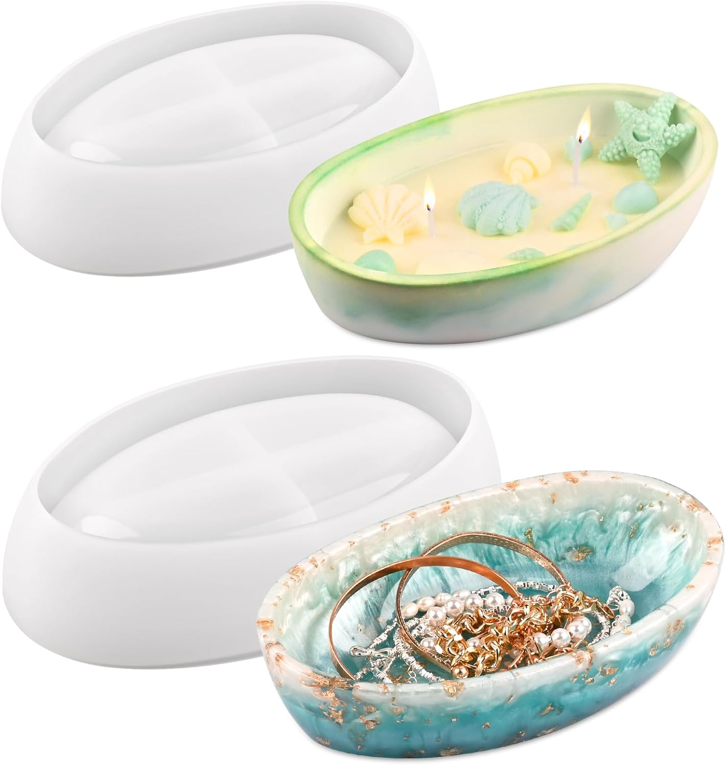 Candle Vessel Silicone Mold, 2 Pieces Oval Bowl Resin Container Molds, Candle Boat Storage Tray Mold for Epoxy Resin Craft Mold DIY Jewelry Trinket Tray Home Decor