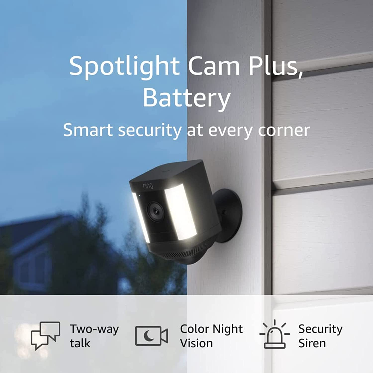 Ring Spotlight Cam Plus, Battery | Two-Way Talk, Color Night Vision, and Security Siren (2022 Release) - Black