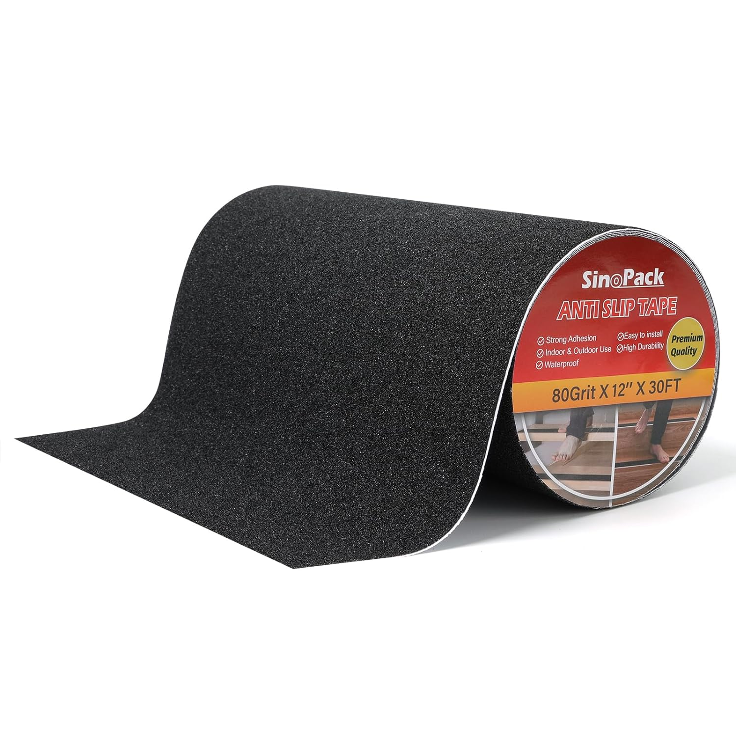 Anti-Slip Black Tape 12Inch x 30FT for Outdoor Ramps, High Traction Adhesive Strips With Best Grip for Stairs and Steps
