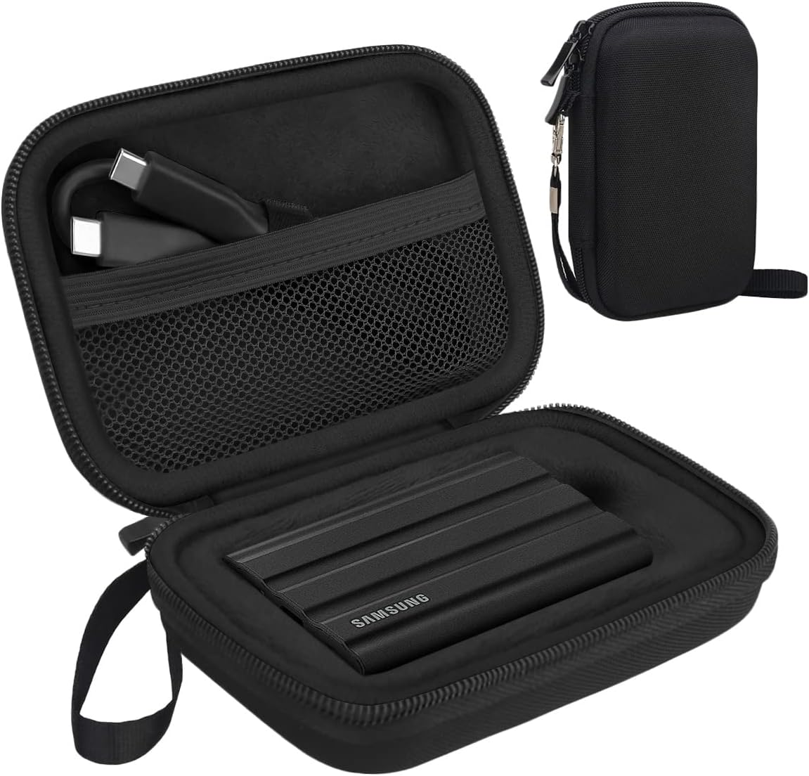 Hard Carrying Case for Samsung T7 Shield / T7 Touch Portable Solid State Drives 500GB 1TB 2TB 4TB USB 3.2 External SSD Hard EVA Shockproof Storage Travel Bag, Black+Black